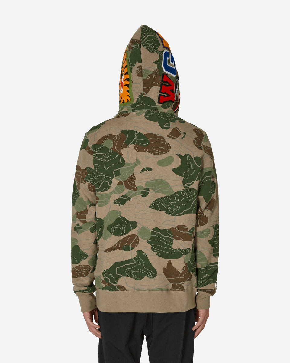 Bape Green Layered Line Camo Shark Backpack In Beige