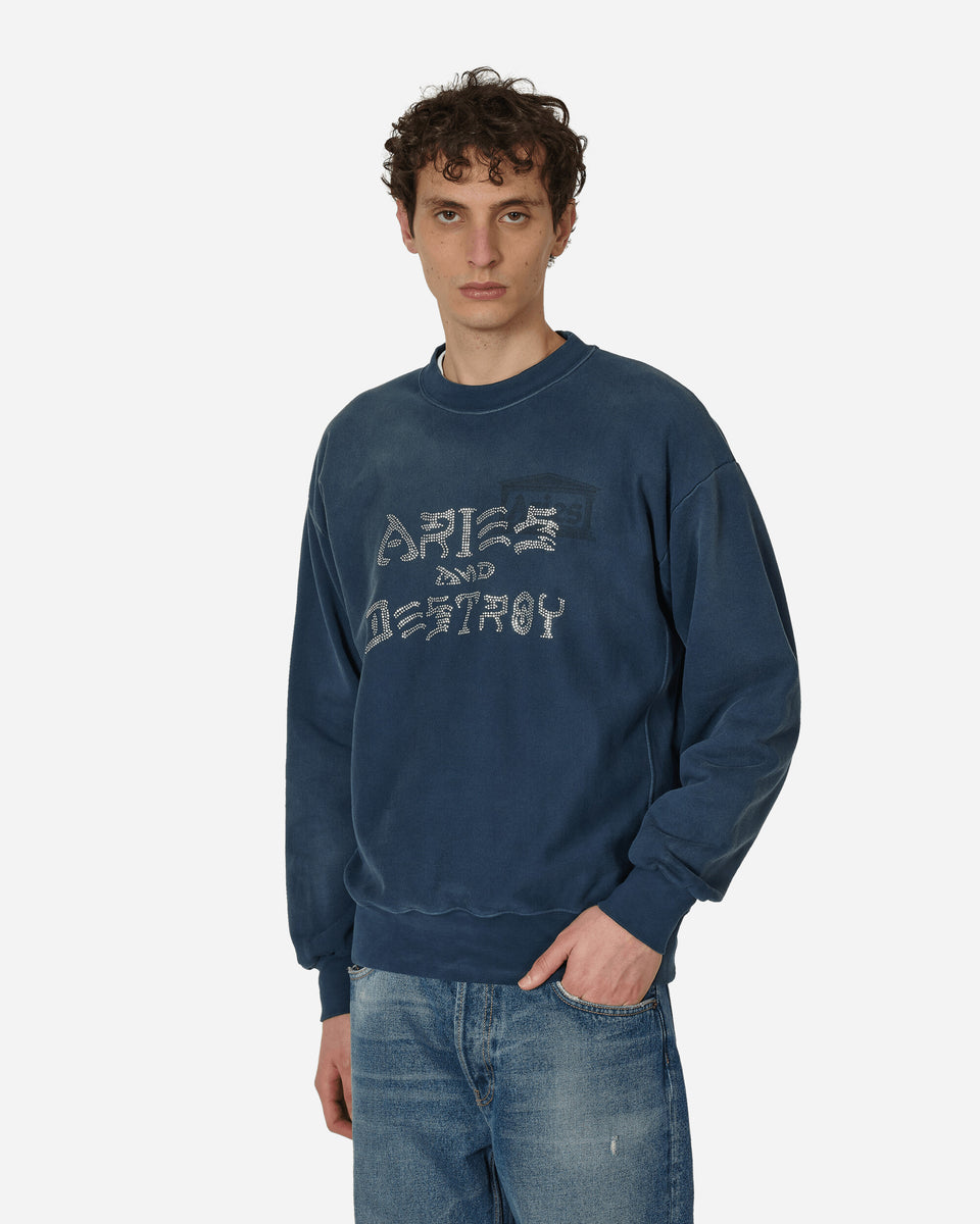 Aries Aged Aries and Destroy Diamante Crewneck Sweatshirt Navy