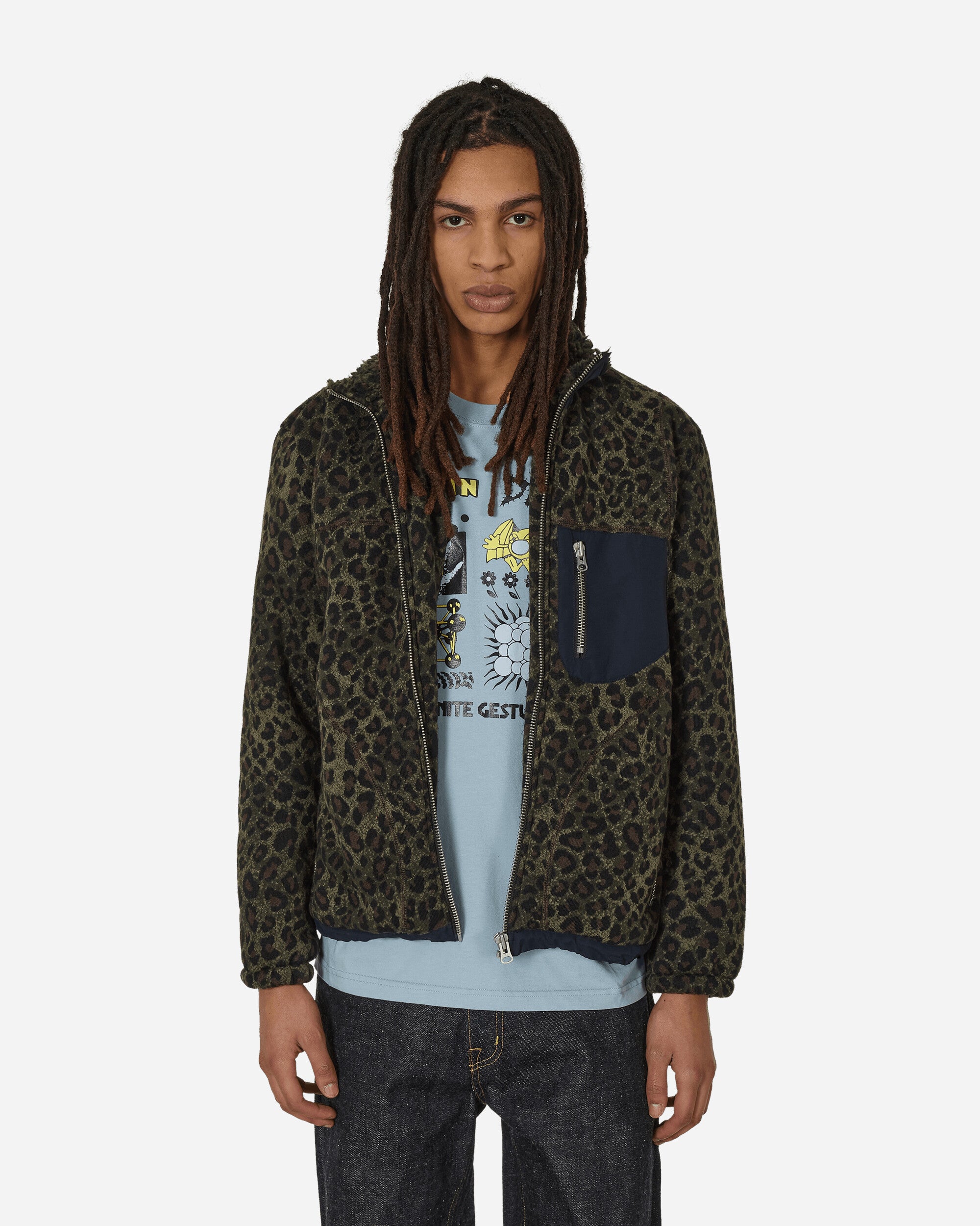 Leopard Reverse Sherpa Jacket Olive – Slam Jam®