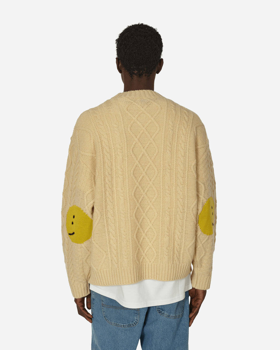 Beige KAPITAL 5G Wool Cable Knit Profile Rainbowy Patch Sweater