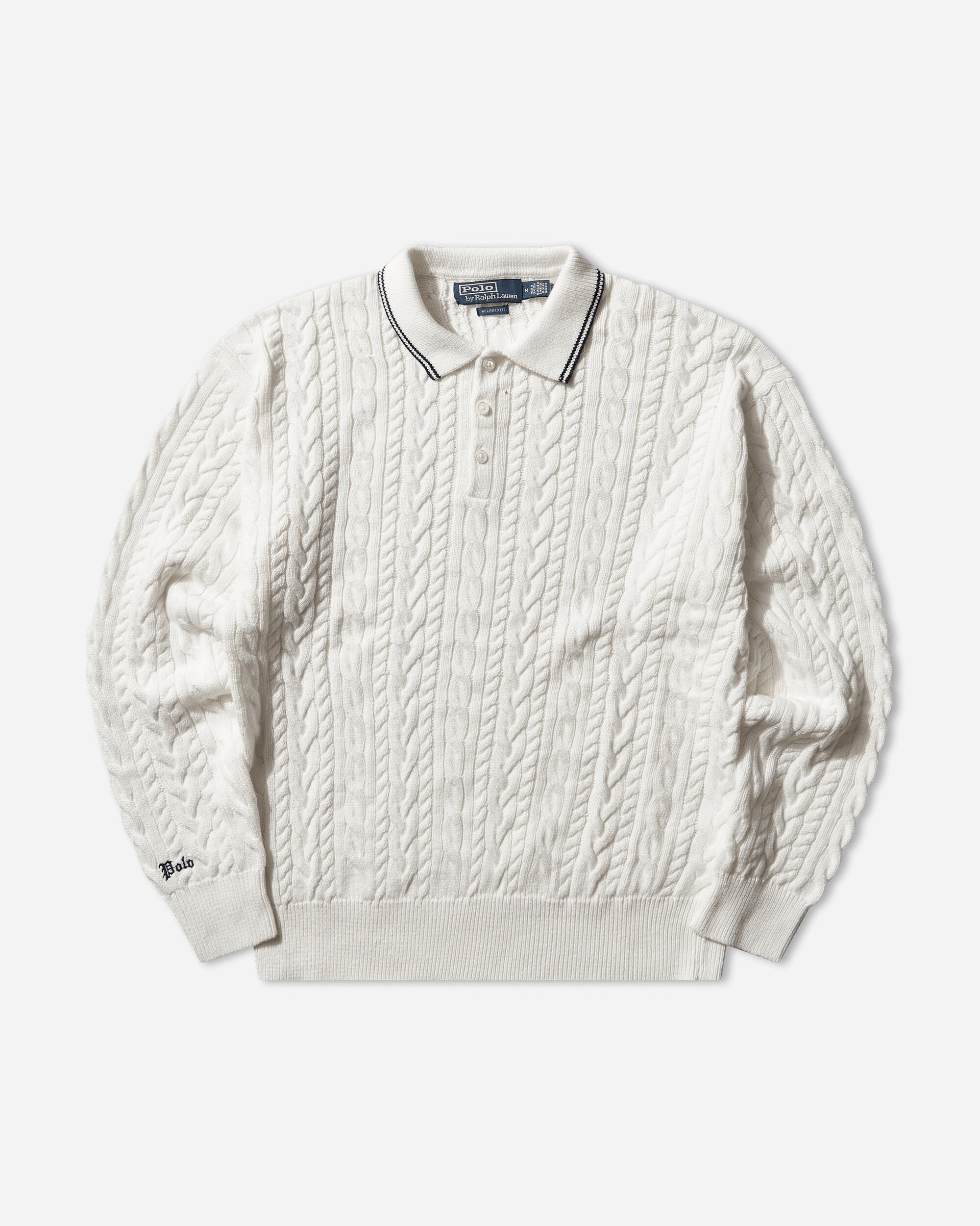 Men's Relaxed Fit Cable-Knit Polo Jumper Trophy Cream – Slam Jam®