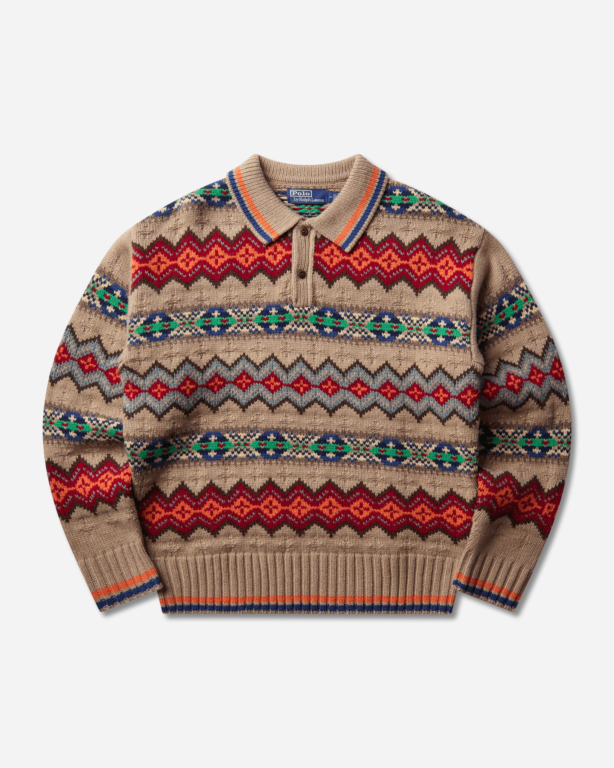 Men's Fair Isle Wool-Blend Polo-Collar Sweater Tan – Slam Jam®