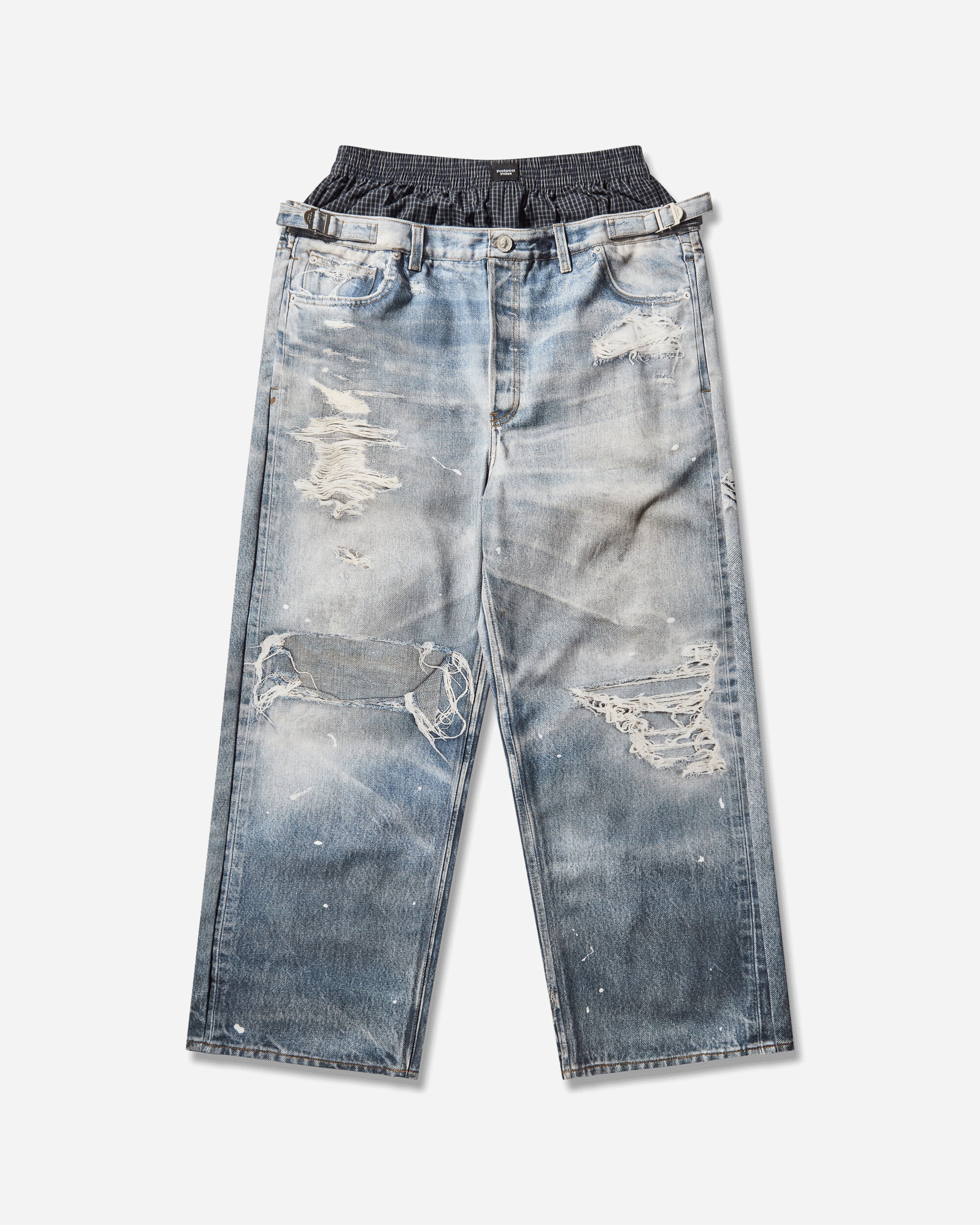 パンツ Protocol index TROMPELOEIL LAYERED PANTS Men's Trompe-l'œil Layered Pants Blue – Slam Jam®