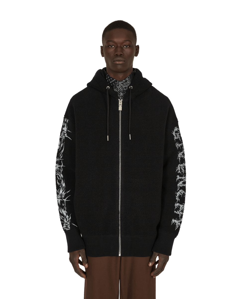 Givenchy Barbed Wire Printed Hooded Zip Sweater Black - Slam Jam