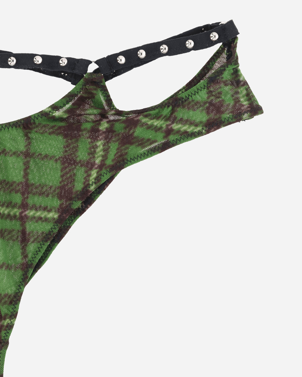 Tartan Studded Thong Green