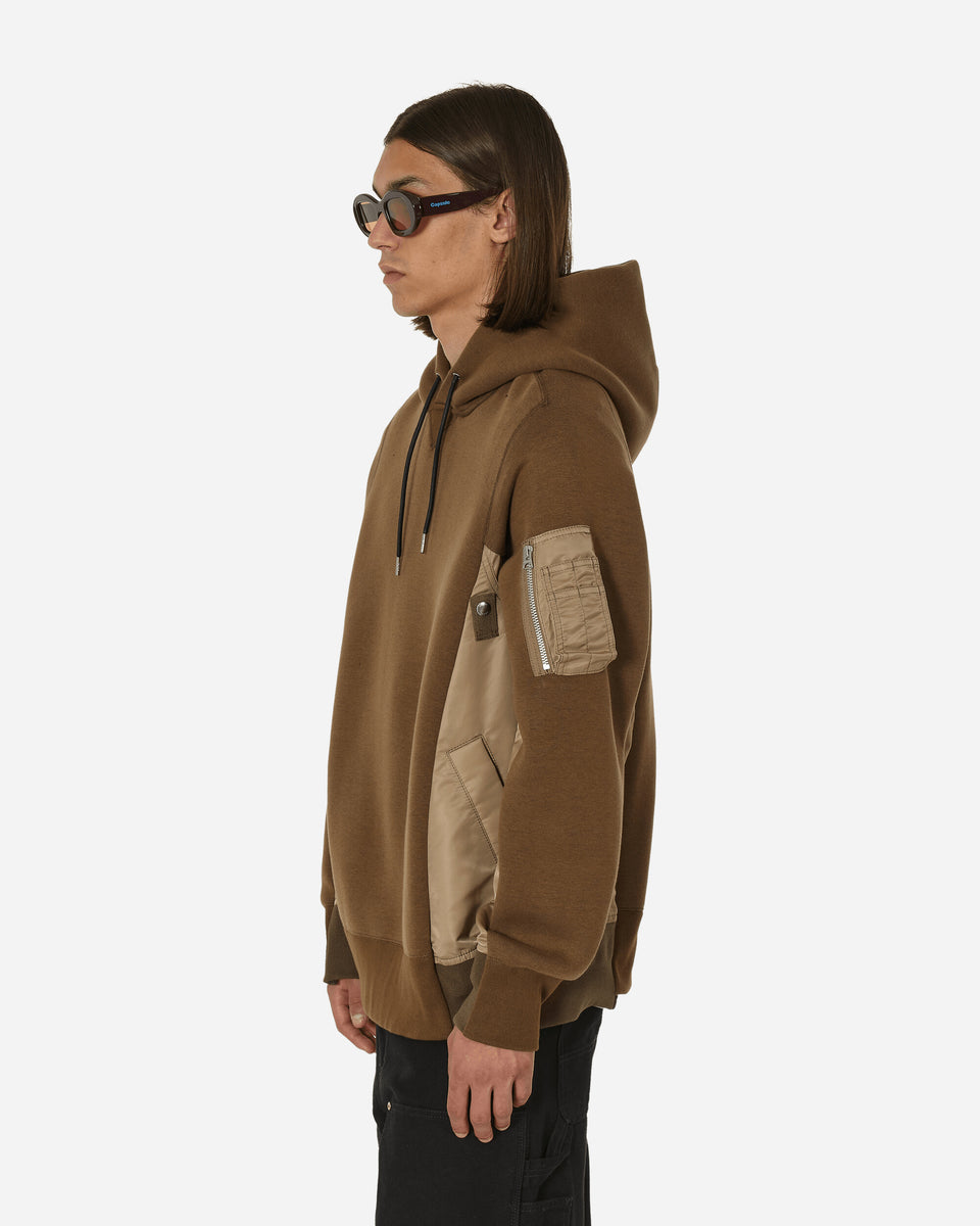 sacai Sponge Sweat x Nylon Twill Hooded Sweatshirt Dark Beige