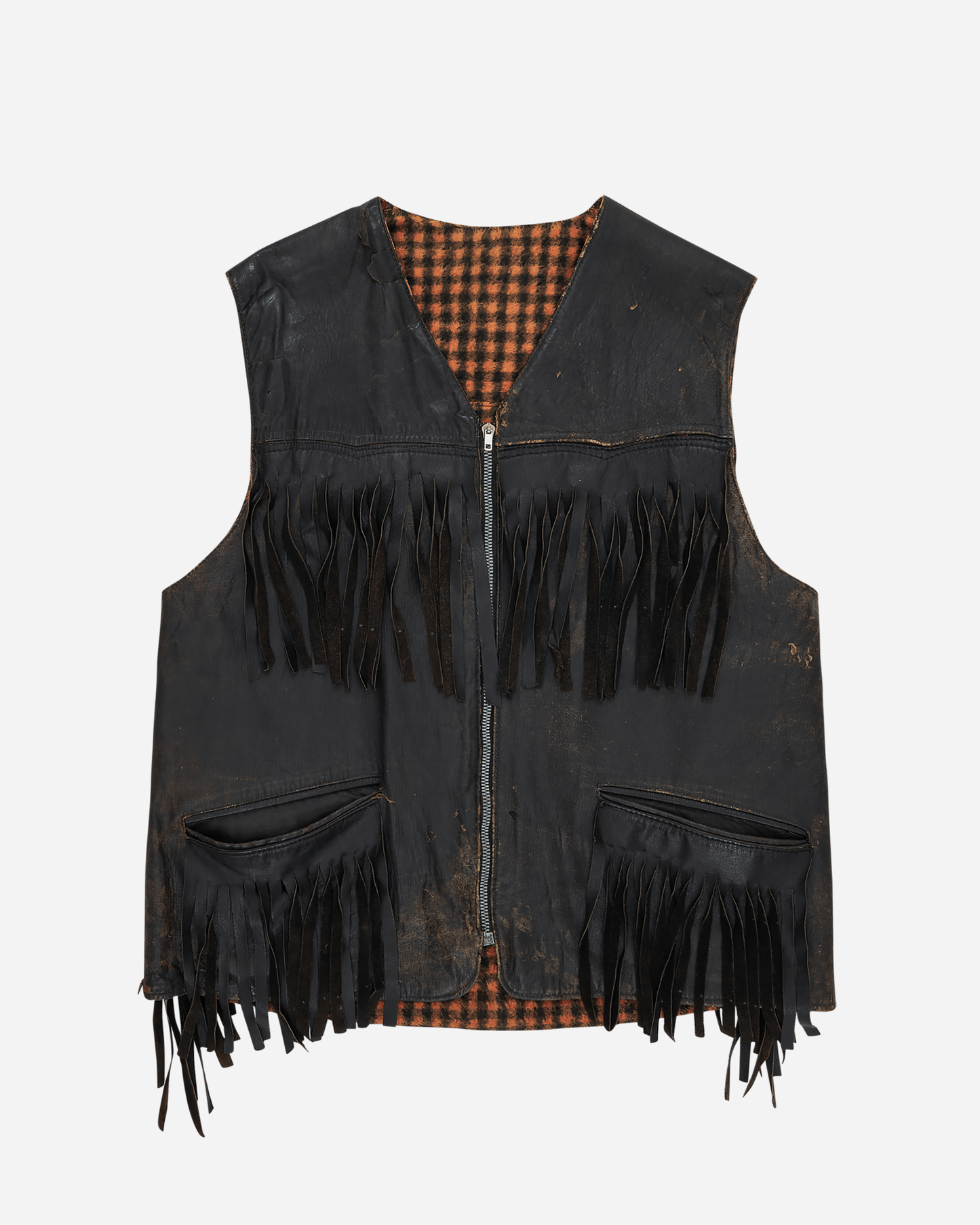 Fringes Leather Vest Black