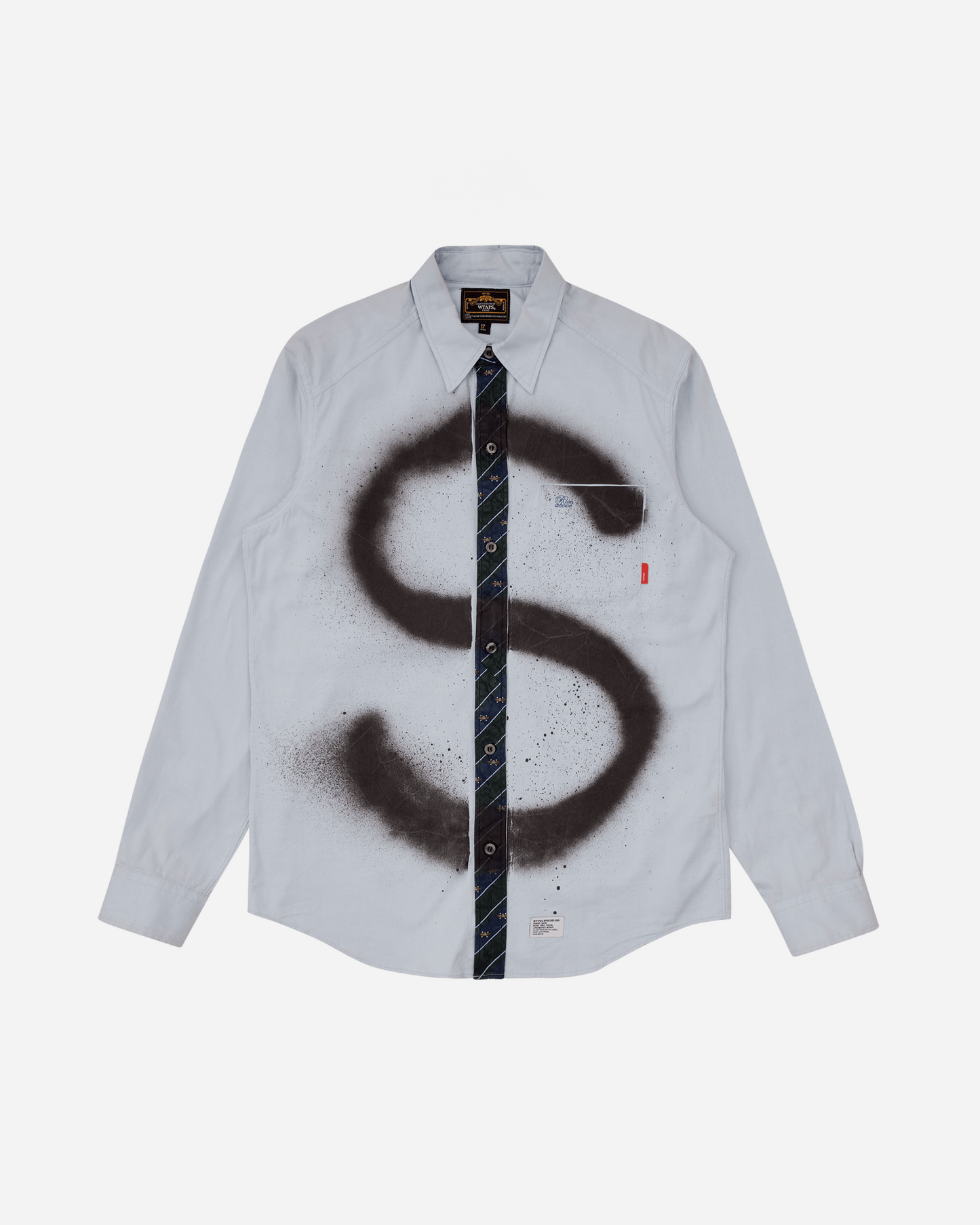 Button Up Letter Spray Long Sleeve Shirt Blue