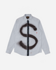 Button Up Letter Spray Long Sleeve Shirt Blue