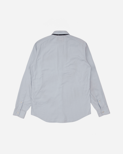 Button Up Letter Spray Long Sleeve Shirt Blue