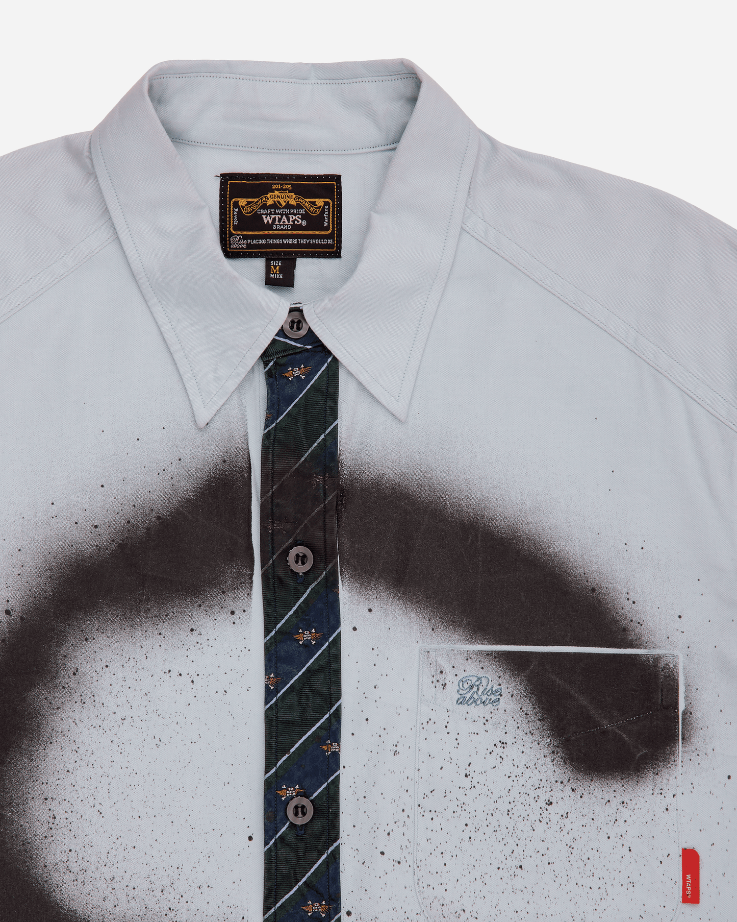 Button Up Letter Spray Long Sleeve Shirt Blue