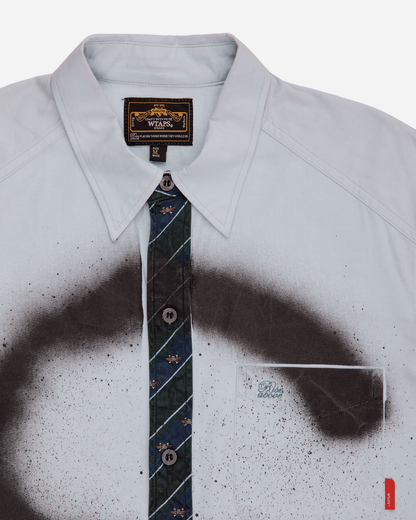 Button Up Letter Spray Long Sleeve Shirt Blue