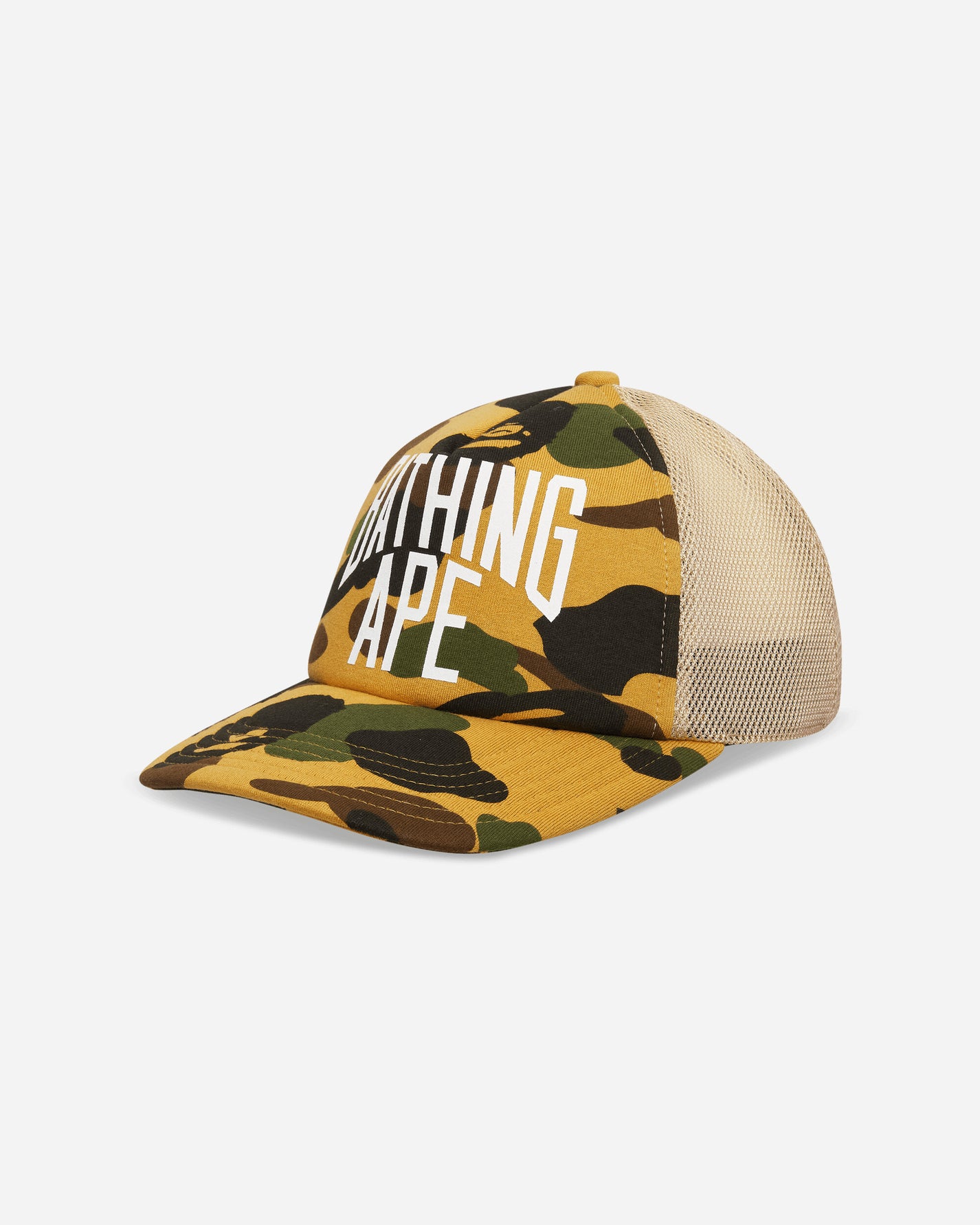 A Bathing Ape 1St Camo Nyc Logo Mesh Cap Yellow Hats Caps 1M30180003 YELLOW