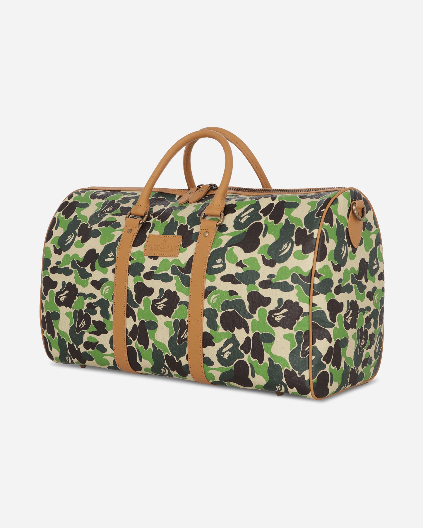 A Bathing Ape Abc Camo Pu Ostrich Boston Bag M Green Bags and Backpacks Shoulder Bags 1L80189006 GREEN