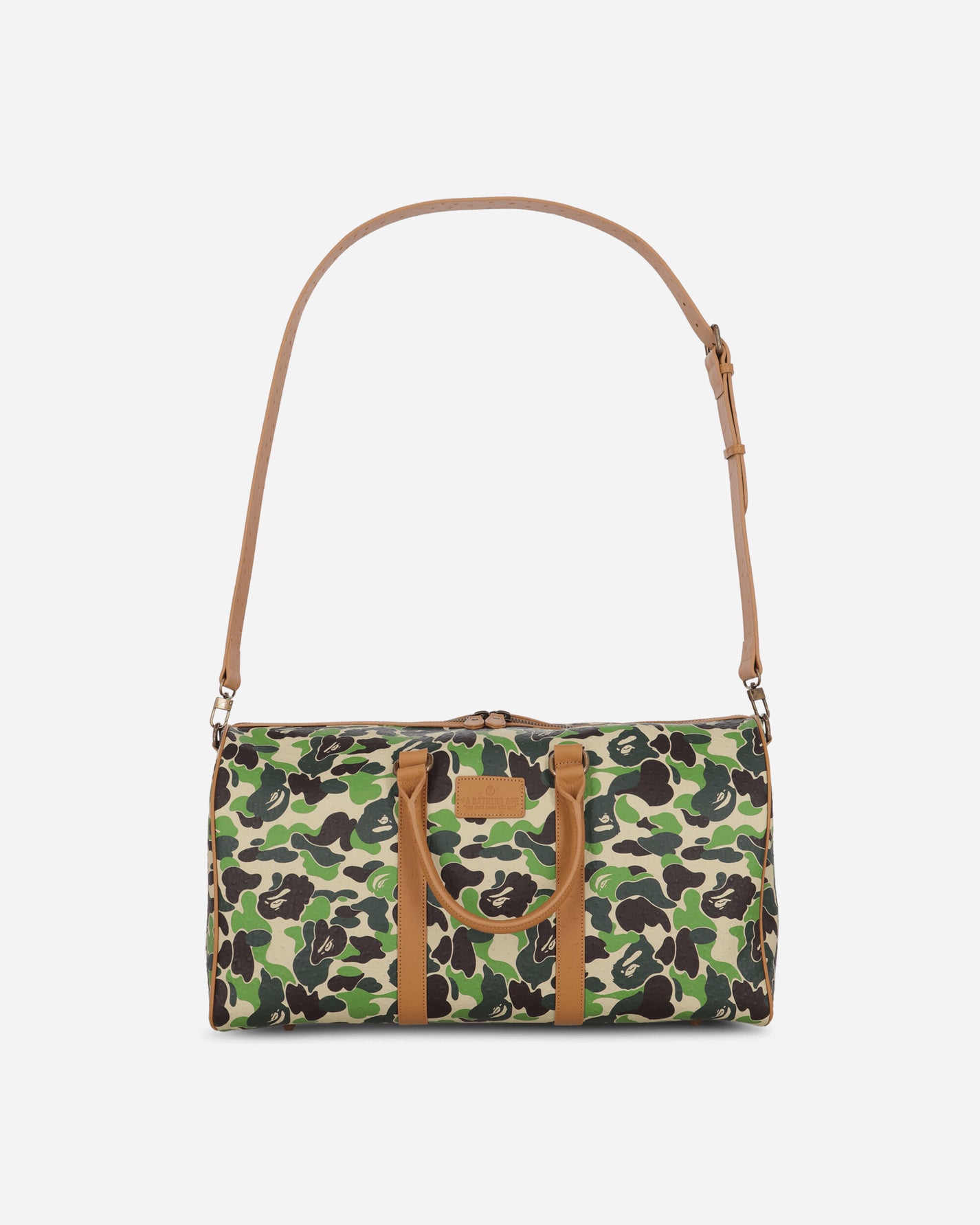 A Bathing Ape Abc Camo Pu Ostrich Boston Bag M Green Bags and Backpacks Shoulder Bags 1L80189006 GREEN