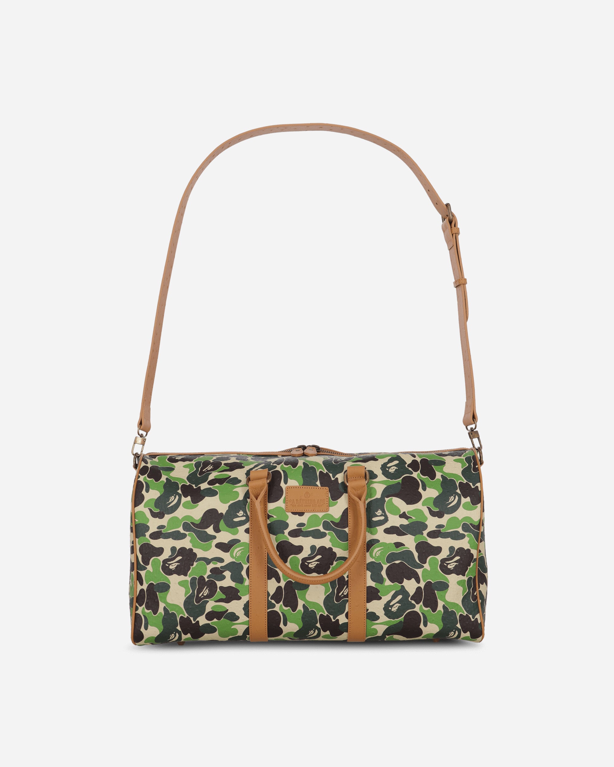 A Bathing Ape Abc Camo Pu Ostrich Boston Bag M Green Bags and Backpacks Shoulder Bags 1L80189006 GREEN