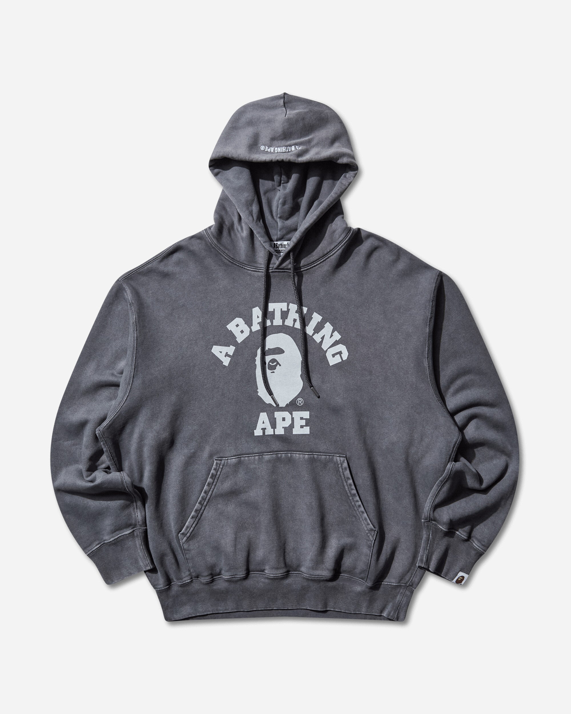 A Bathing Ape Garment Dye College Pullover Hoodie M Charcoal Sweatshirts Hoodies 1L80114304 CHARCOAL