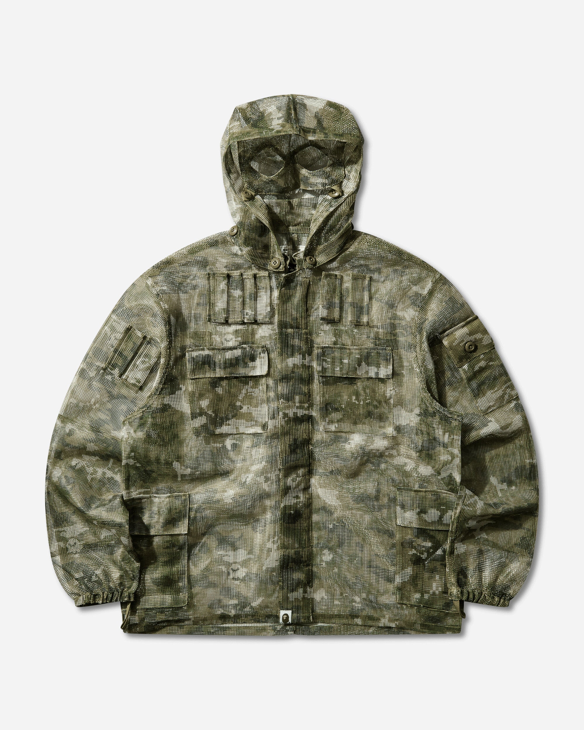 A Bathing Ape Multi Pixel Camo Mask Hooded Shirt Jacket Green Coats and Jackets Jackets 1M30140307 GREEN