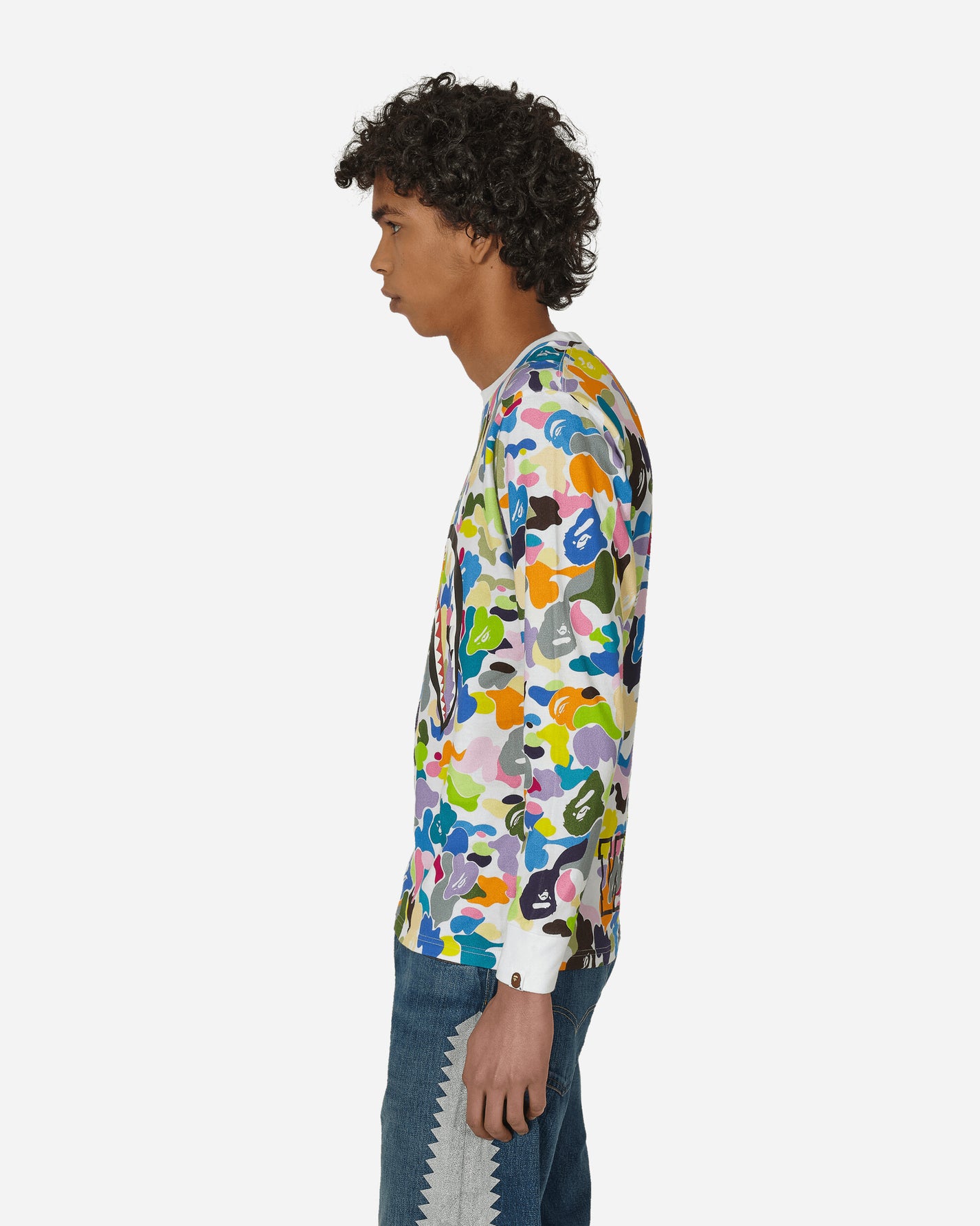A Bathing Ape Multi Camo Shark Wide WHITE T-Shirts Longsleeve 1G80111008 WHITE