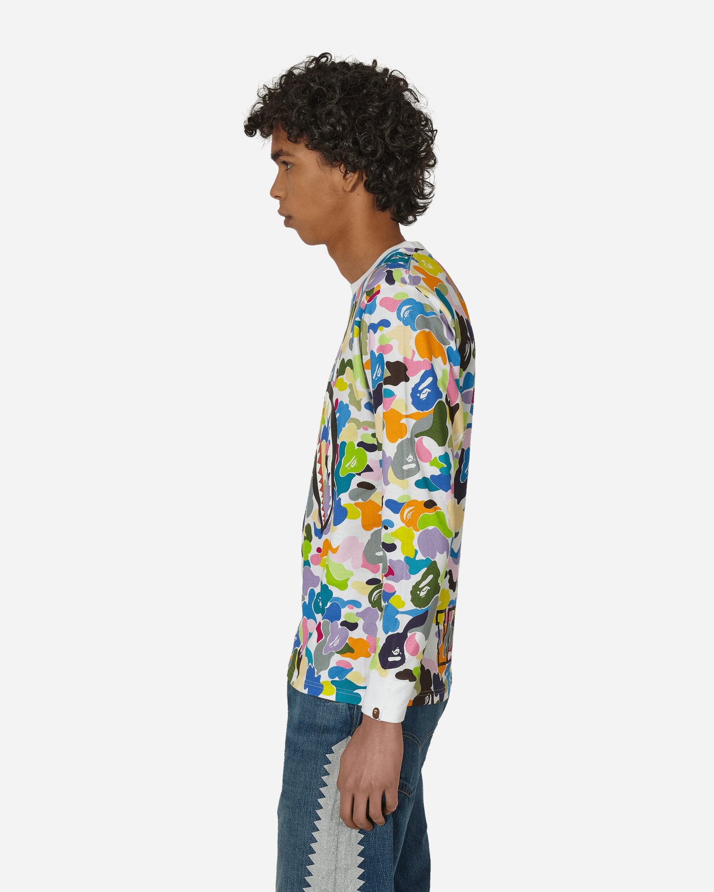 A Bathing Ape Multi Camo Shark Wide WHITE T-Shirts Longsleeve 1G80111008 WHITE