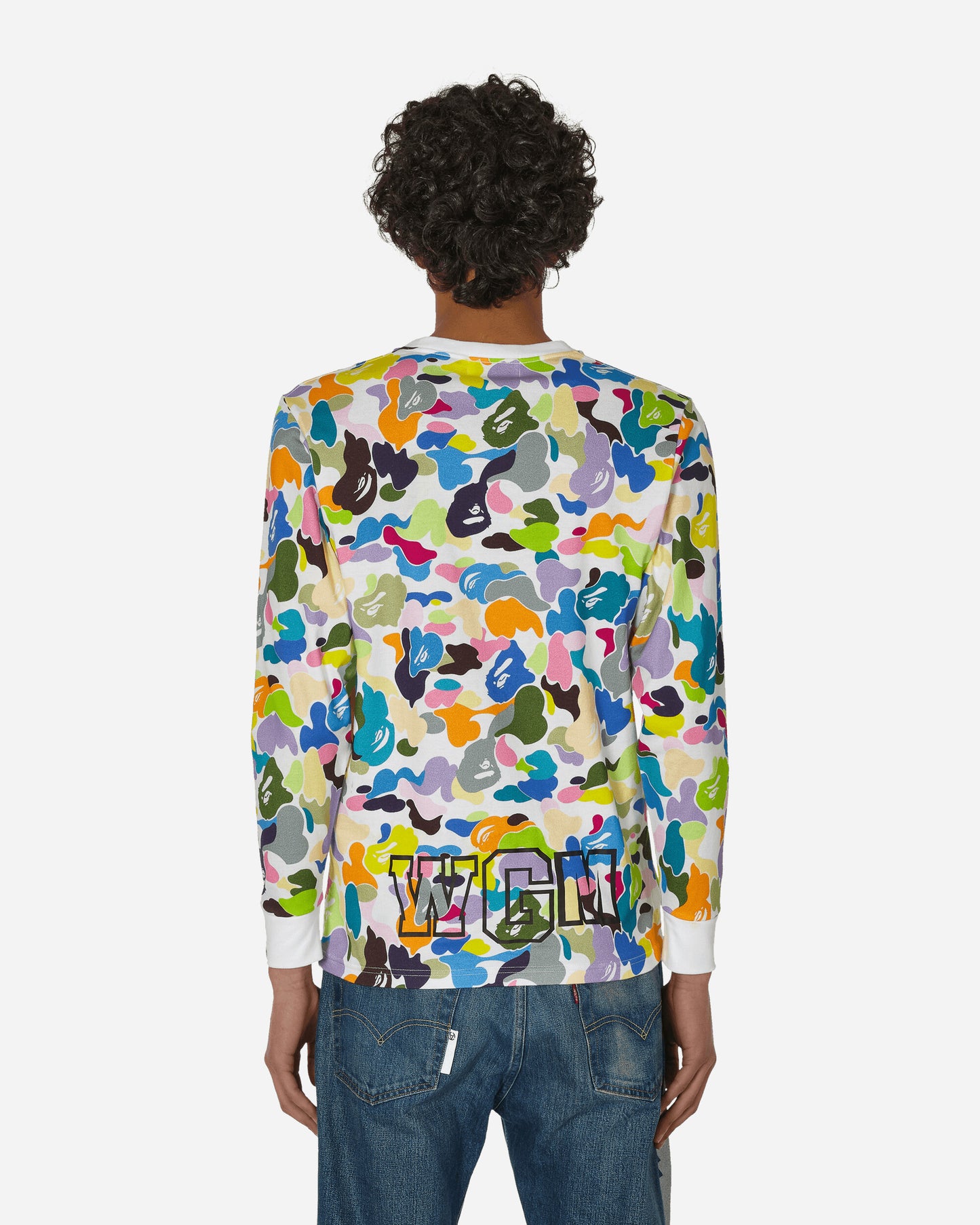 A Bathing Ape Multi Camo Shark Wide WHITE T-Shirts Longsleeve 1G80111008 WHITE