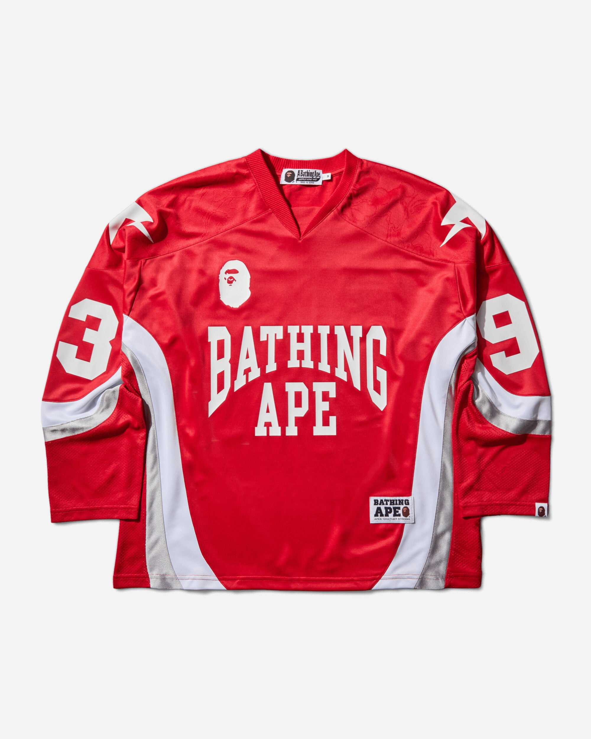 A Bathing Ape Line Camo Jacquard Logo Relaxed Fit  Ice Hockey Jersey M Red T-Shirts Shortsleeve 1L80111313 RED