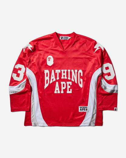 A Bathing Ape Line Camo Jacquard Logo Relaxed Fit  Ice Hockey Jersey M Red T-Shirts Shortsleeve 1L80111313 RED
