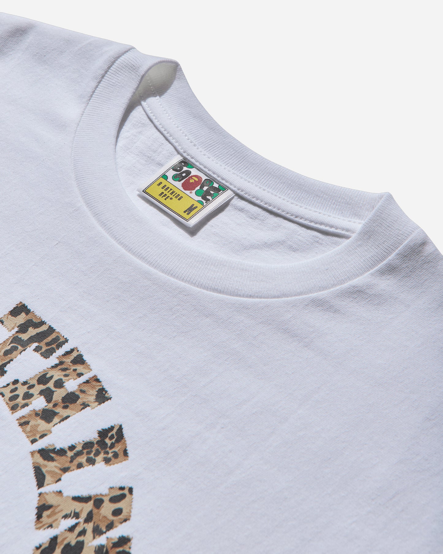 A Bathing Ape Wild Leopard Pattern College Tee M White X Beige T-Shirts Shortsleeve 1L80110039 WHXBG