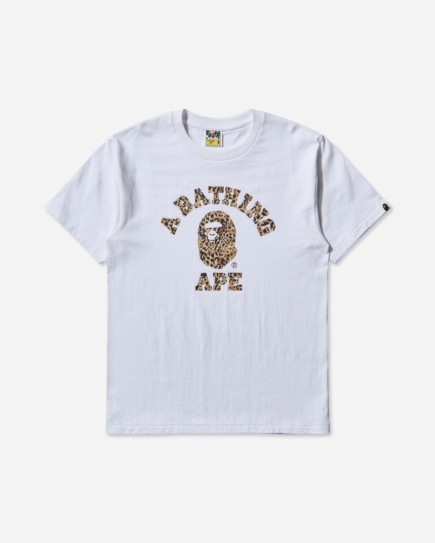 A Bathing Ape Wild Leopard Pattern College Tee M White X Beige T-Shirts Shortsleeve 1L80110039 WHXBG