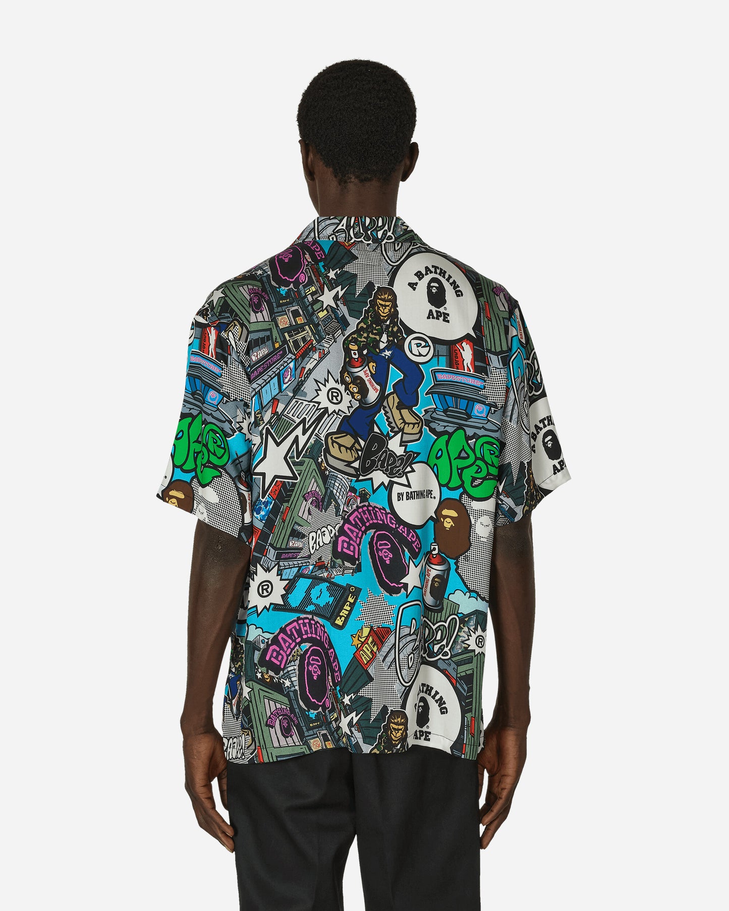 A Bathing Ape Comic Art Open Collar S/S Shirt M Multi Shirts Shortsleeve Shirt 1K30132304 MULTI