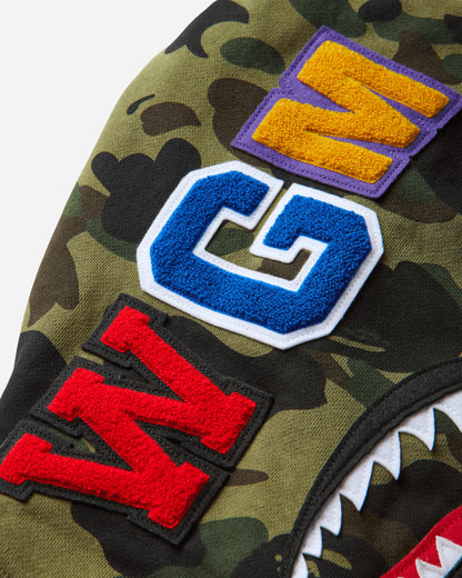 A Bathing Ape 1St Camo Shark Full Zip Hoodie Green Sweatshirts Zip-Ups 1M80115012 GRX