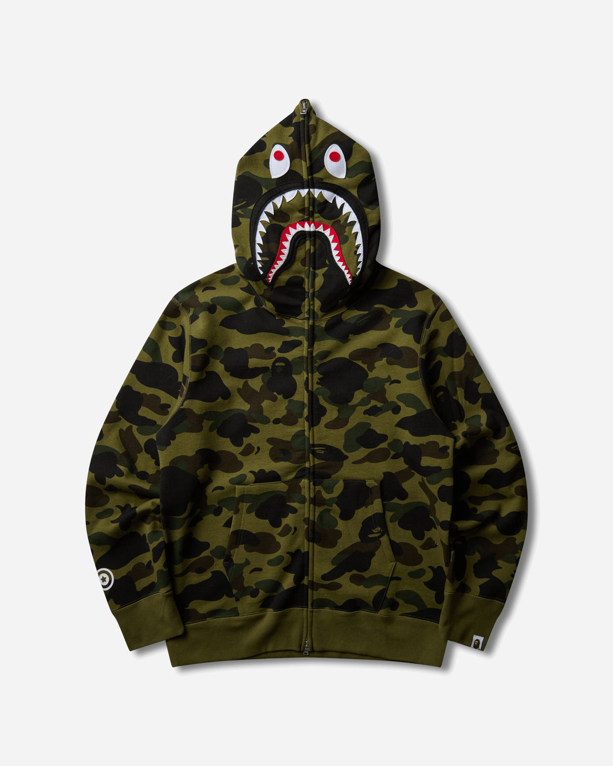 A Bathing Ape 1St Camo Shark Full Zip Hoodie Green Sweatshirts Zip-Ups 1M80115012 GRX