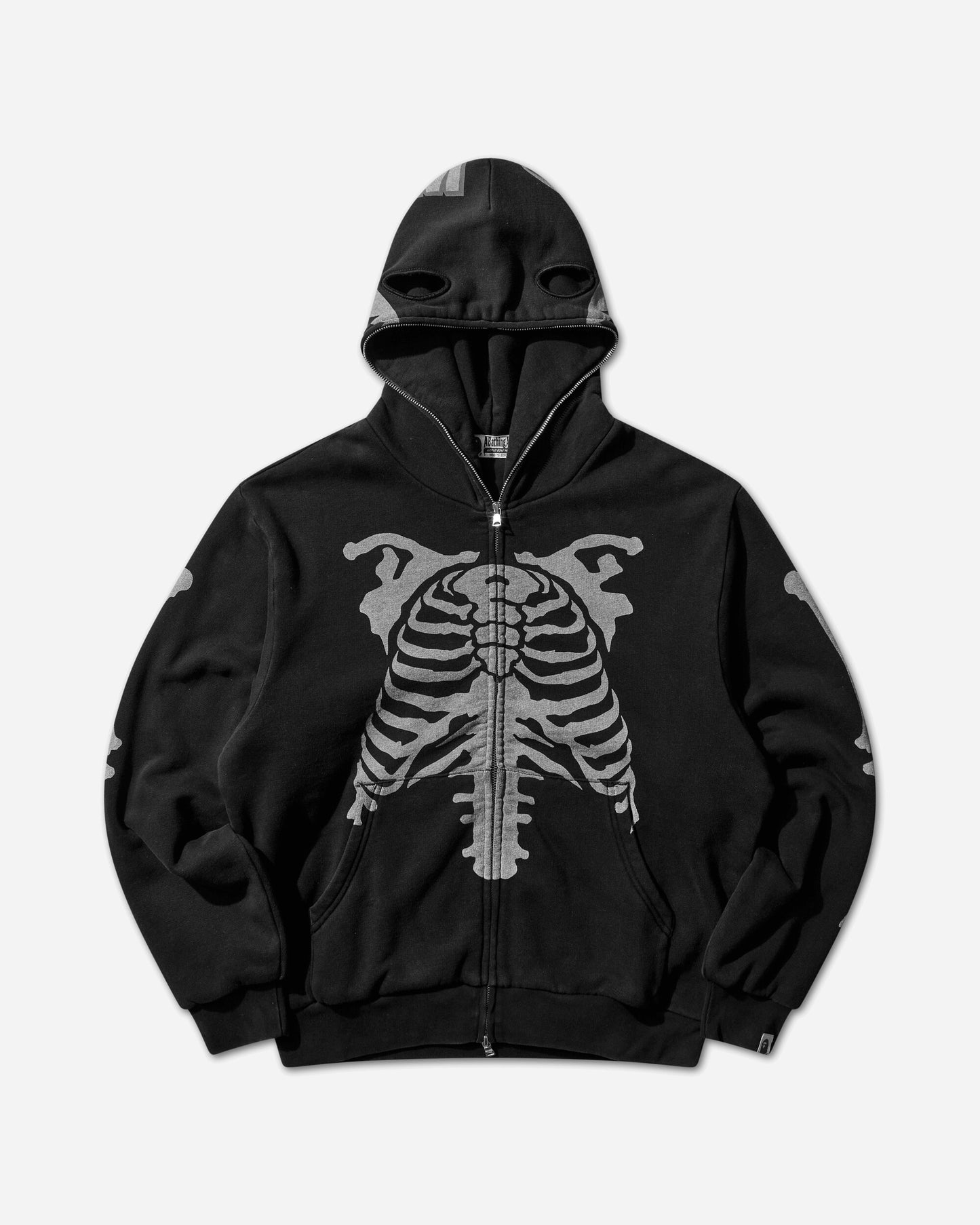 A Bathing Ape Skeleton Shark Heavy Washed Cropped Fit Full Zip Hoodie M Black Sweatshirts Zip-Ups 1L80115314 BLACK