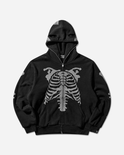 A Bathing Ape Skeleton Shark Heavy Washed Cropped Fit Full Zip Hoodie M Black Sweatshirts Zip-Ups 1L80115314 BLACK
