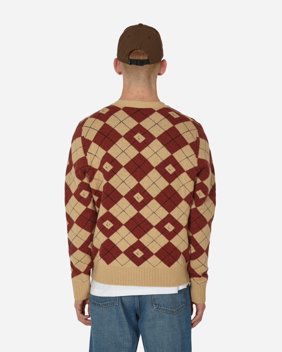 Acne Studios Argyle Jacquard Cardigan Biscuit Beige / Deep Red