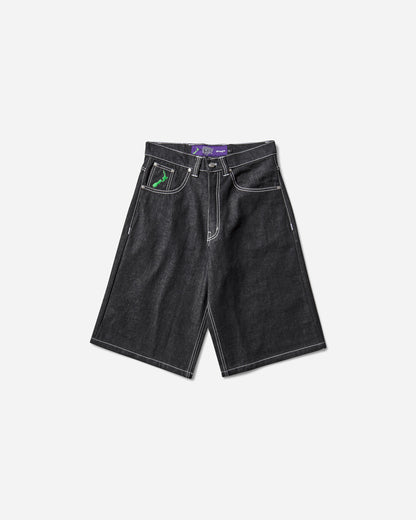 Always Do What You Should Do Back Pocket Print Denim Shorts Black Shorts Denim Short A25SHO005 BLACK