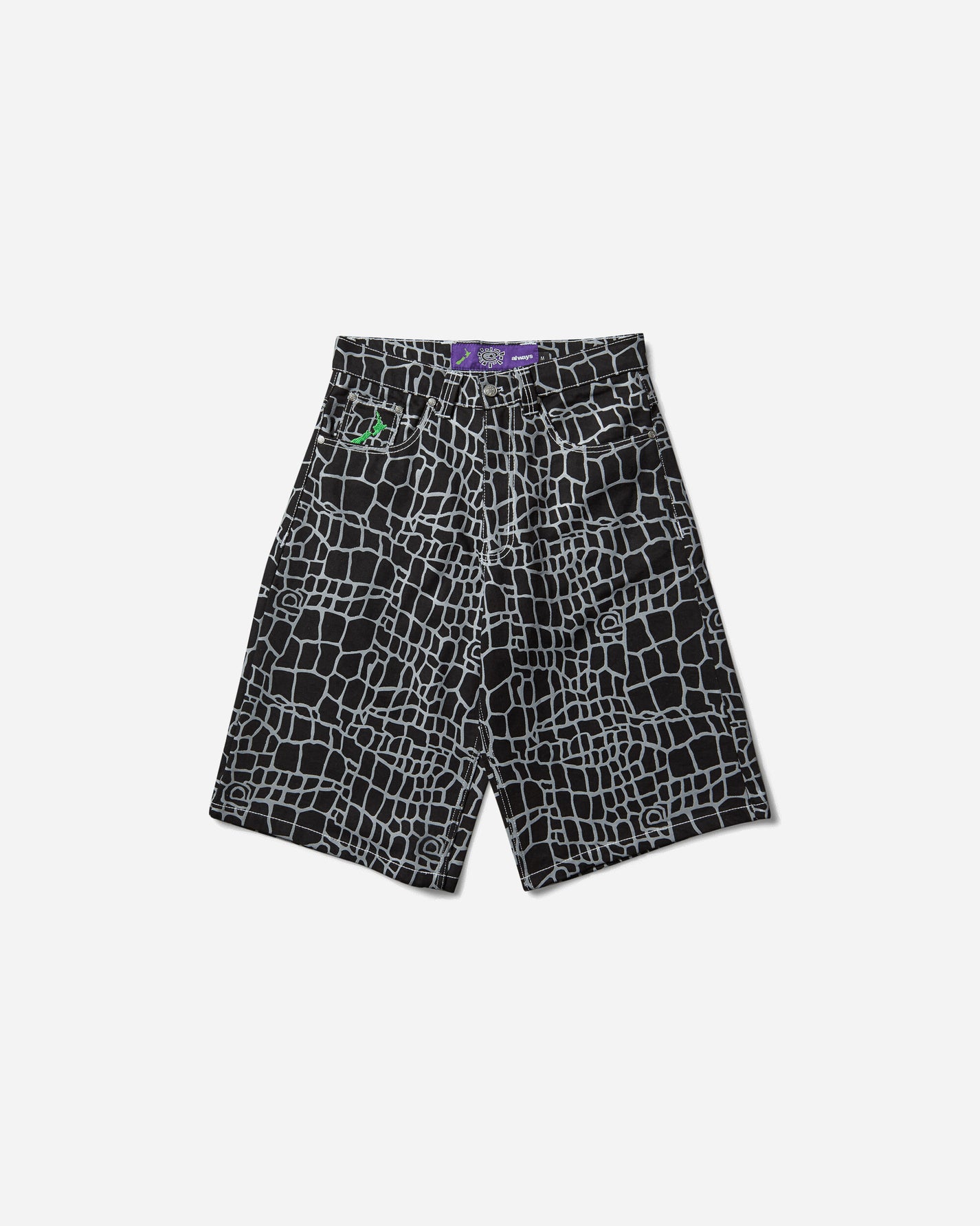 Always Do What You Should Do Croc Print Denim Shorts Black Shorts Denim Short A25SHO006 BLACK
