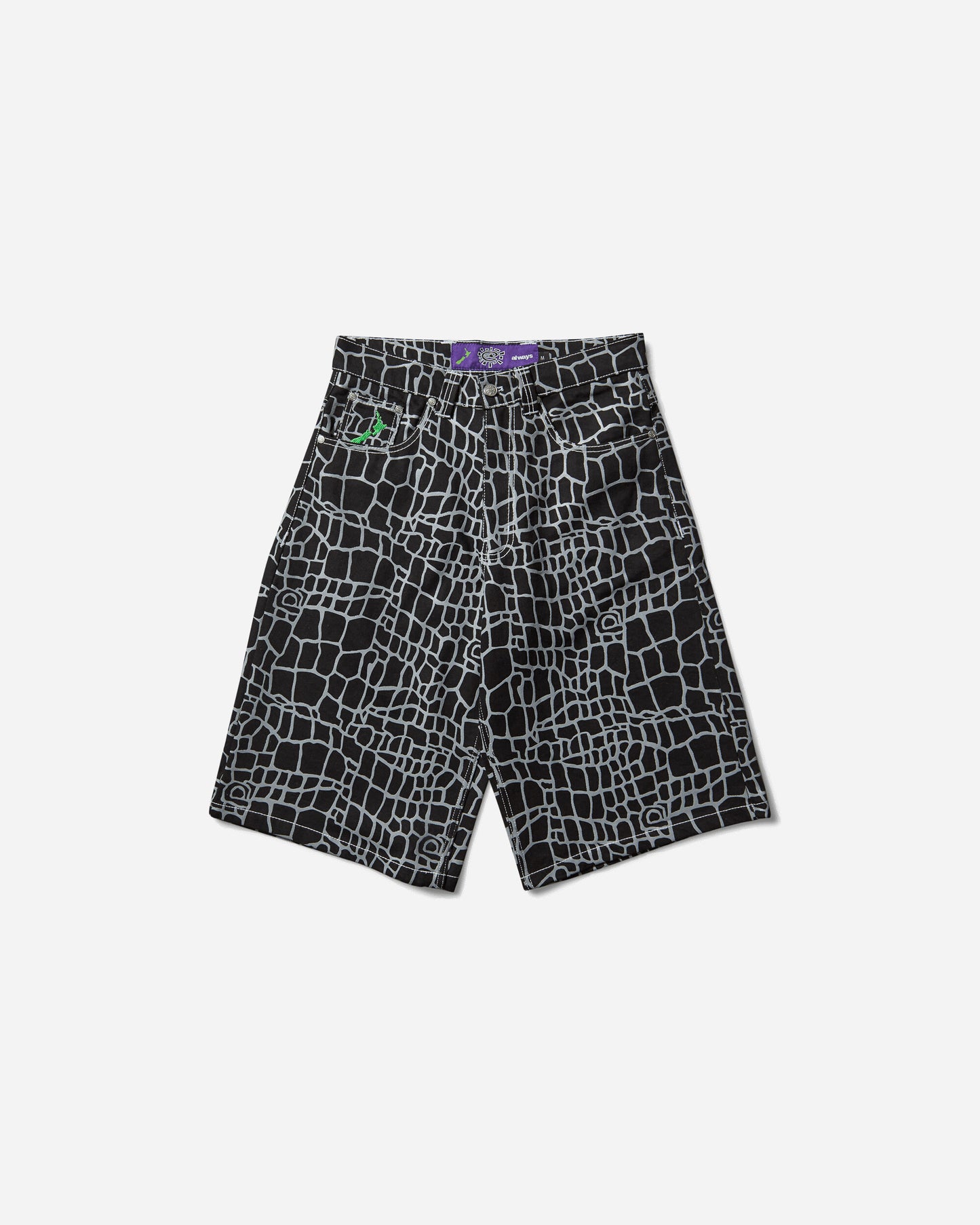 Always Do What You Should Do Croc Print Denim Shorts Black Shorts Denim Short A25SHO006 BLACK