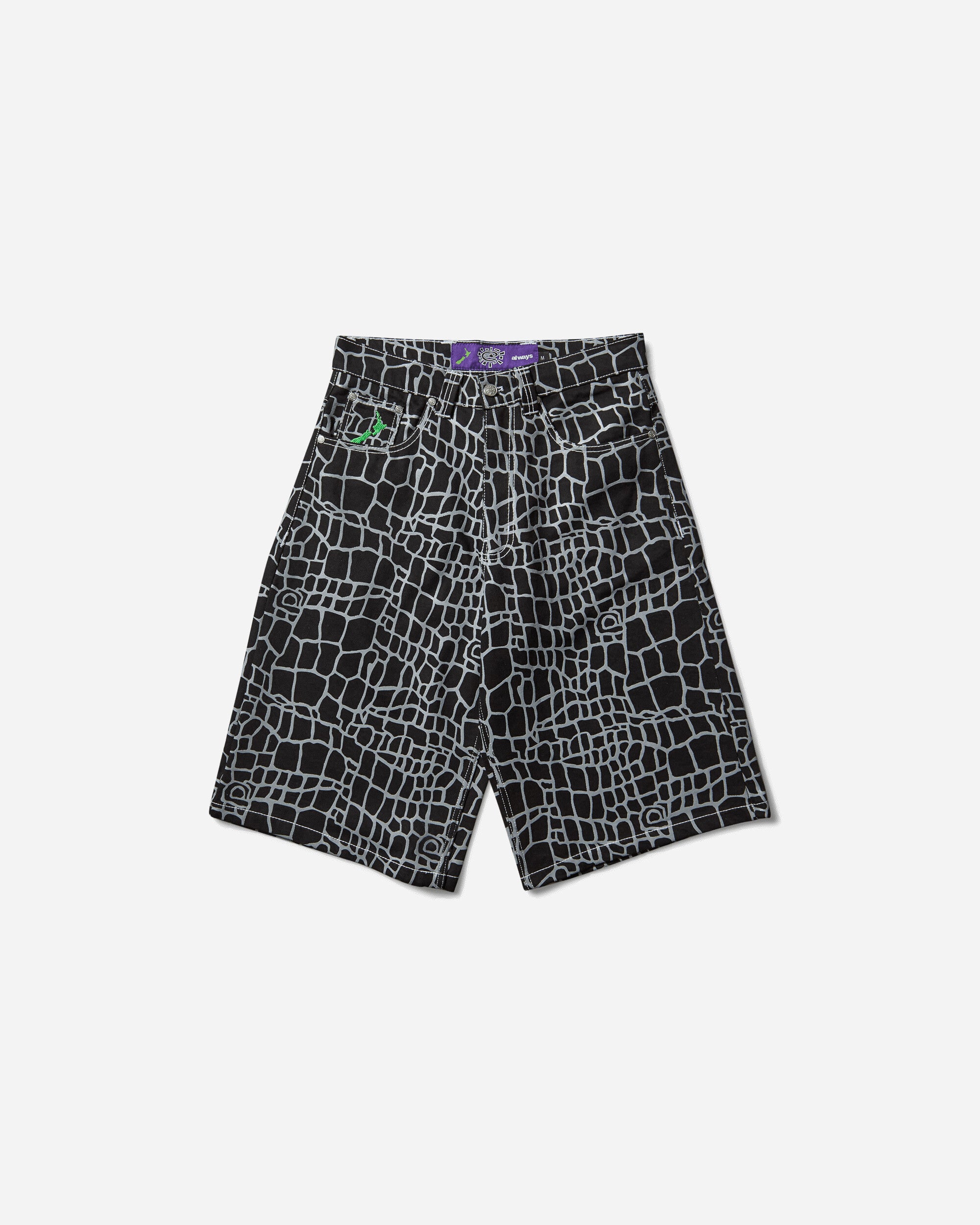 Always Do What You Should Do Croc Print Denim Shorts Black Shorts Denim Short A25SHO006 BLACK
