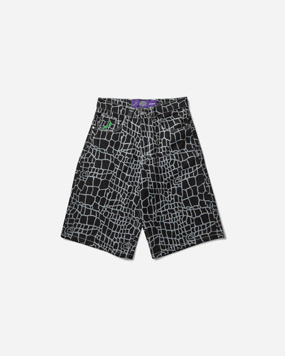 Always Do What You Should Do Croc Print Denim Shorts Black Shorts Denim Short A25SHO006 BLACK