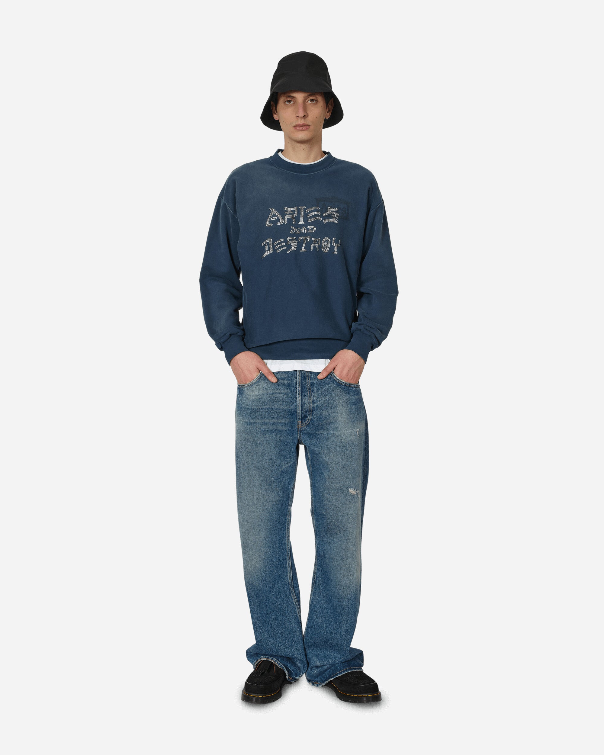 Aries Aged Aries and Destroy Diamante Sweatshirt Navy Sweatshirts Crewneck SUAR20004X NVY