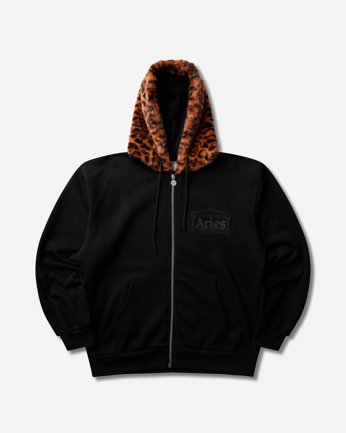 Aries Furry Zip Through Hoodie Black/Cheetah Sweatshirts Hoodies AR2003806 Black Cheetah