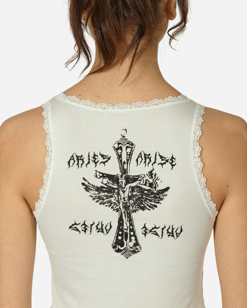 Aries Rosaries Lace Trim Vest White T-Shirts Top SUAR40060X WHT