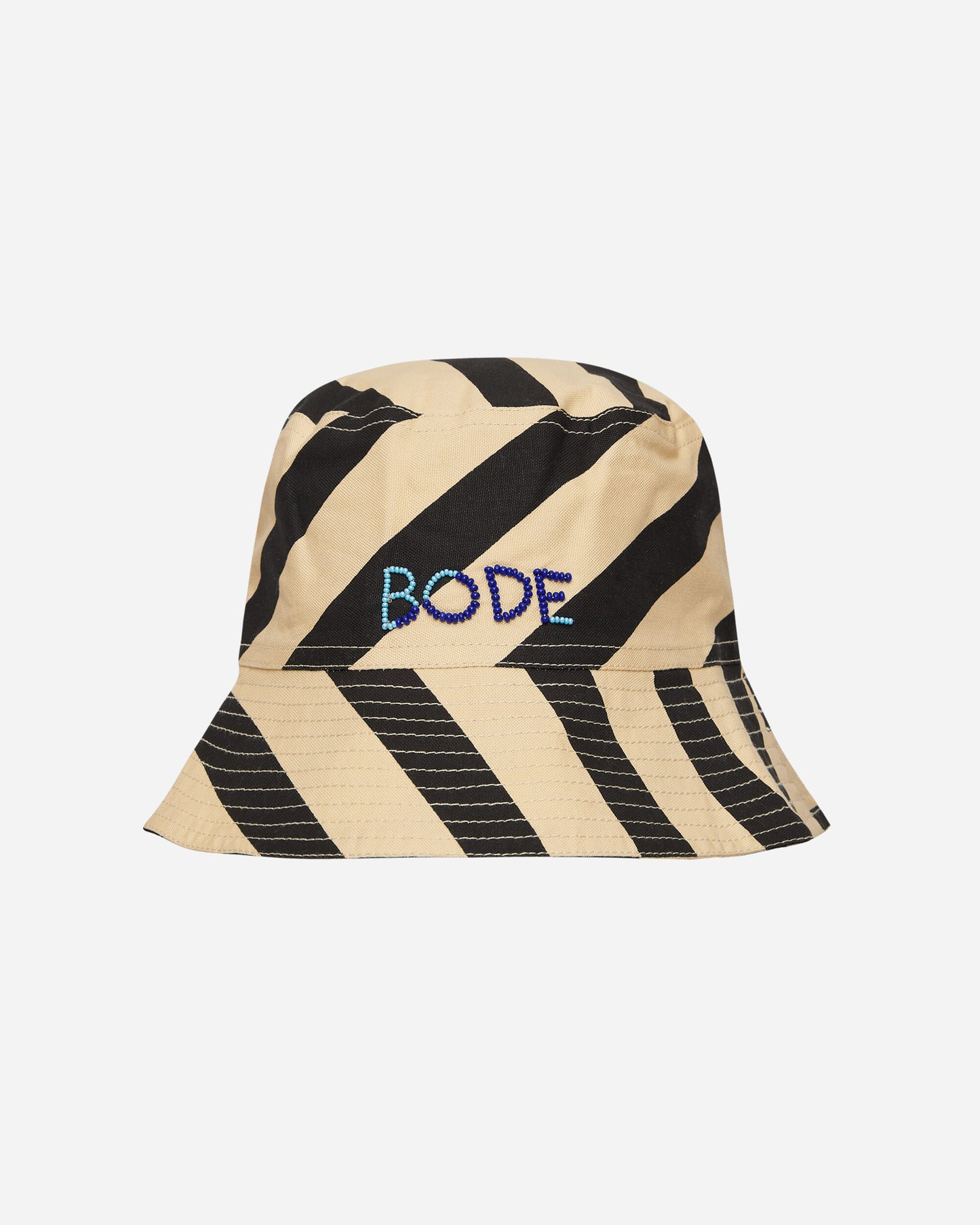 Bode Domino Stripe Bucket Hat Ecru/Black Hats Bucket MRS24AC033 1