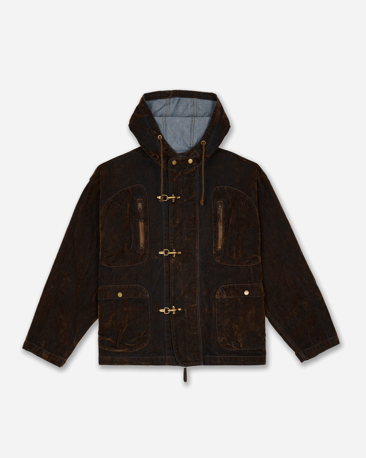 Brain Dead Flocked Denim Fireman Jacket Brown Brown Coats and Jackets Denim Jackets F26O06005444 BRN