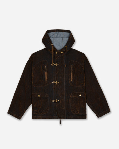 Brain Dead Flocked Denim Fireman Jacket Brown Brown Coats and Jackets Denim Jackets F26O06005444 BRN