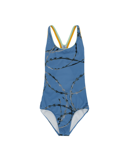 Brain Dead Watercolor Floral One Piece Blue Razors Swimwear Swimsuits BDP21W01001504 BL12