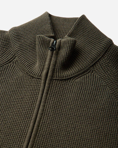 C.P. Company Waffle Knit Cotton Zip Lens Cardigan IVY GREEN Knitwears Cardigans 21CMKN058A-110754A 683