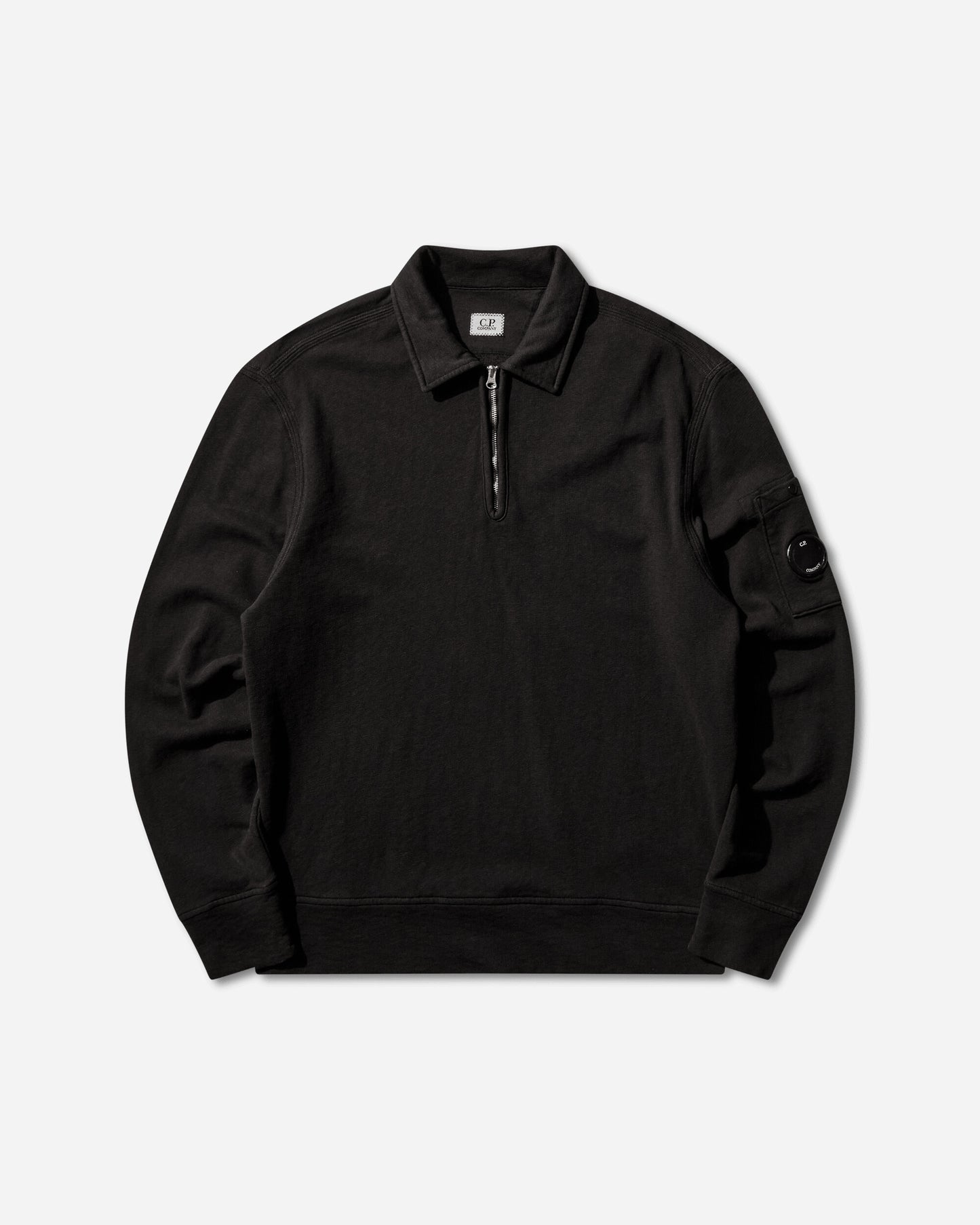 C.P. Company Sweatshirts Polo Collar In Malfile' Fleece Black Sweatshirts Crewneck 20CMSS208A-110337O 999
