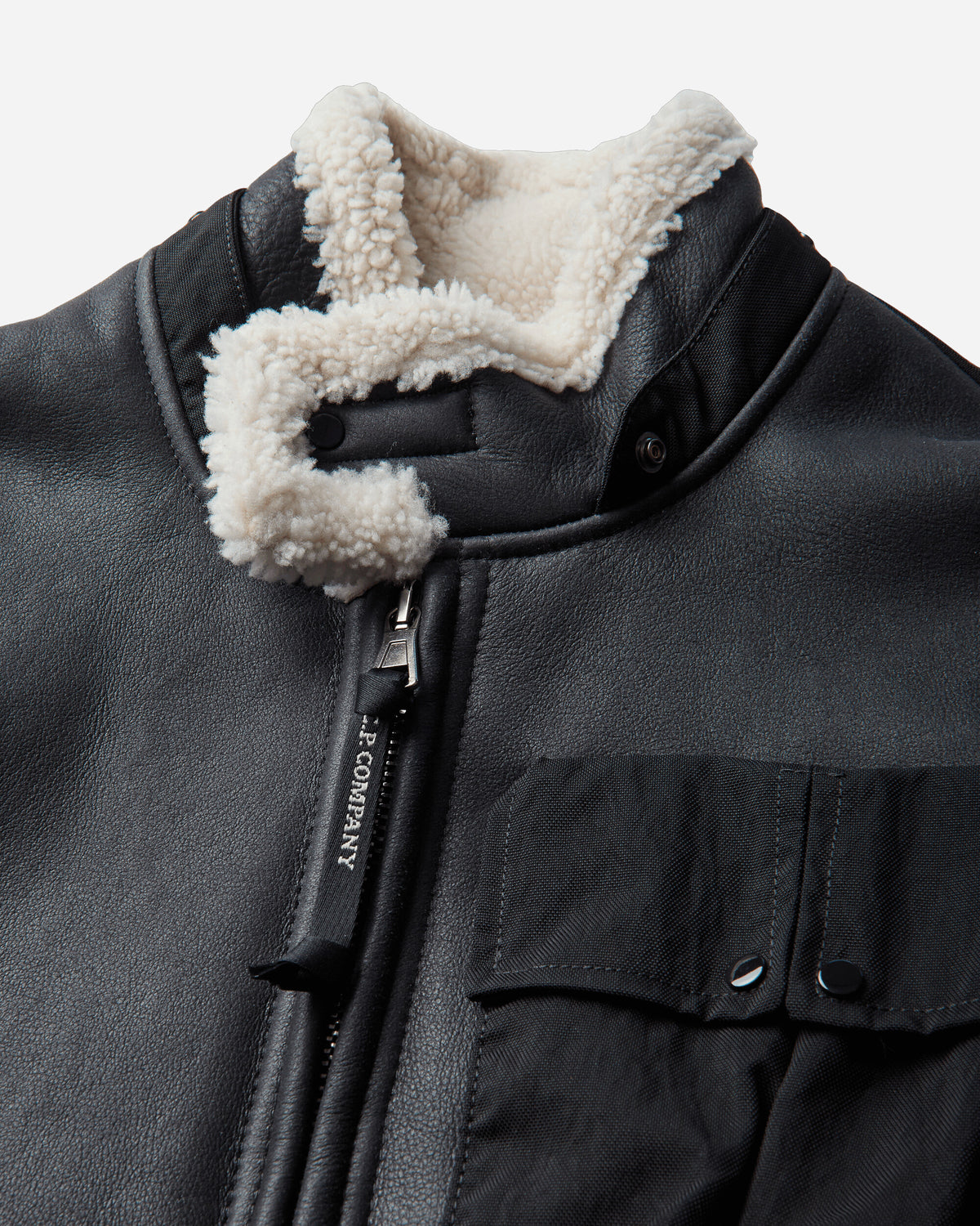 C.P. Company Outerwear Medium Jacket In Montone Curly Leather Black Coats and Jackets Leather Jackets 21CMOW303A-006249L 999